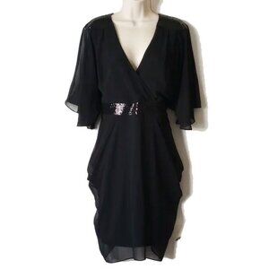 City Chic Chiffon Sequin Faux Wrap Dress 14 Lined
